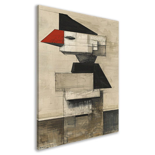 Kubistische Vogel in Zwart-Wit en Rood canvas