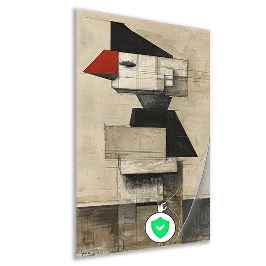 Kubistische Vogel in Zwart-Wit en Rood poster