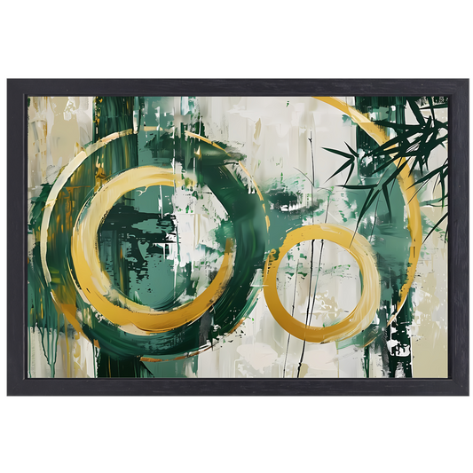 Abstracte Dans van Gouden Cirkels en Groen canvas met baklijst