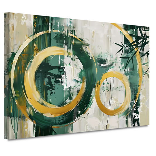 Abstracte Dans van Gouden Cirkels en Groen canvas