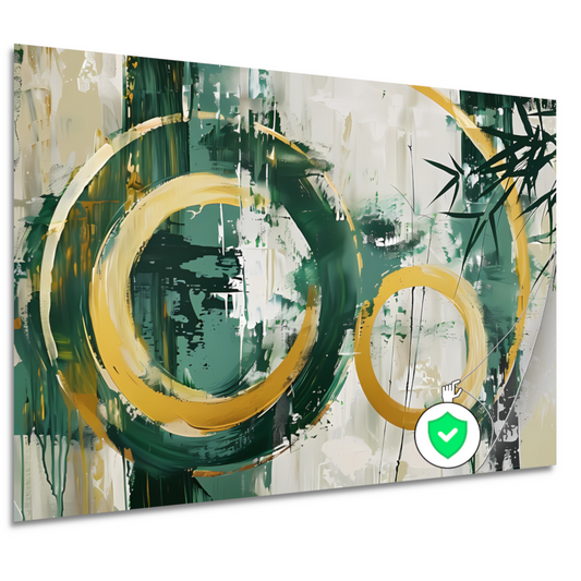 Abstracte Dans van Gouden Cirkels en Groen poster