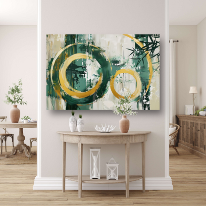 Abstracte Dans van Gouden Cirkels en Groen canvas