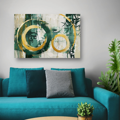 Abstracte Dans van Gouden Cirkels en Groen canvas
