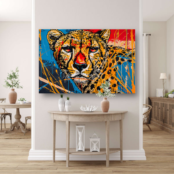 Dynamisch Kleurrijk Cheetah Graffiti Schilderij acrylglas
