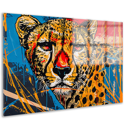 Dynamisch Kleurrijk Cheetah Graffiti Schilderij acrylglas