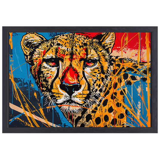 Dynamisch Kleurrijk Cheetah Graffiti Schilderij canvas met baklijst