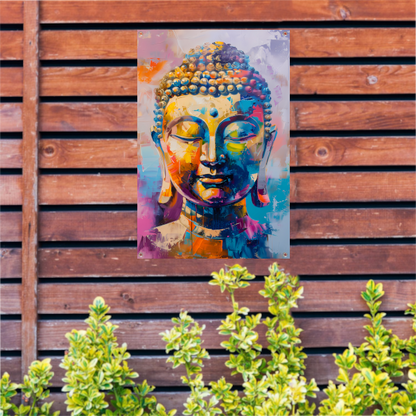 Abstracte Kleurrijke Interpretatie van een Boeddha Hoofd tuinposter