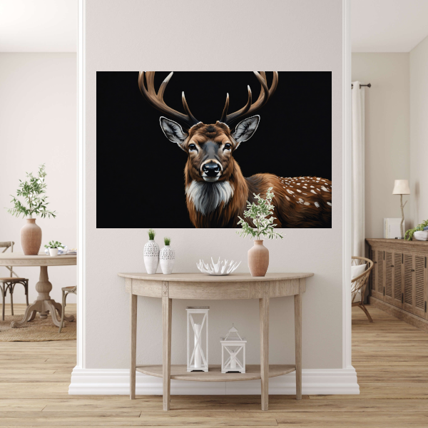 Majestueuze Hertenblik in Moderne Kunst canvas met baklijst