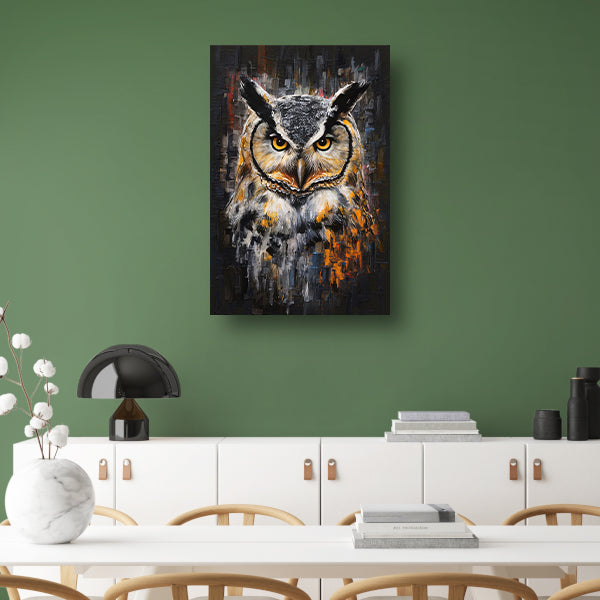 Uil met Oranje Ogen op Abstracte Achtergrond poster