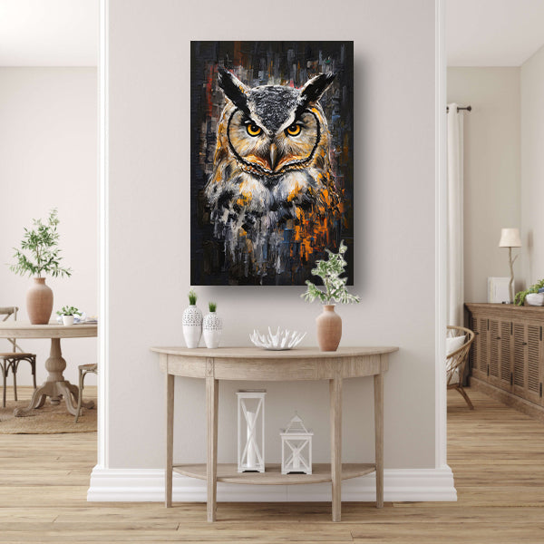 Uil met Oranje Ogen op Abstracte Achtergrond poster