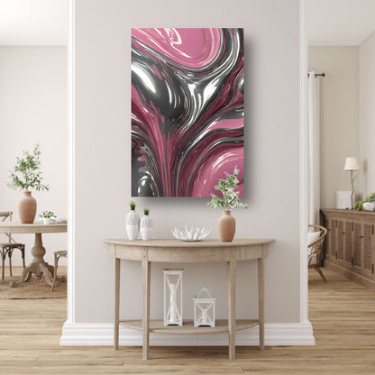 Reflectie van zilver en roze in abstractie canvas met baklijst