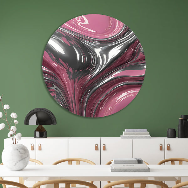 Reflectie van zilver en roze in abstractie forex muurcirkel