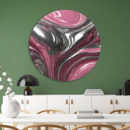 Reflectie van zilver en roze in abstractie forex muurcirkel