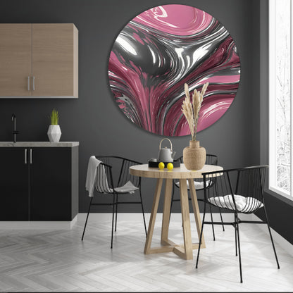 Reflectie van zilver en roze in abstractie forex muurcirkel