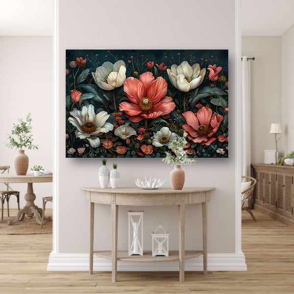 Bloemenpracht in Popart Stijl canvas met baklijst