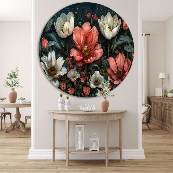 Bloemenpracht in Popart Stijl aluminium muurcirkel