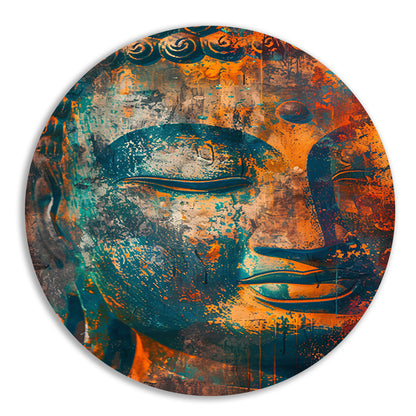 Levendig Boeddha-portret in rustieke stijl aluminium muurcirkel