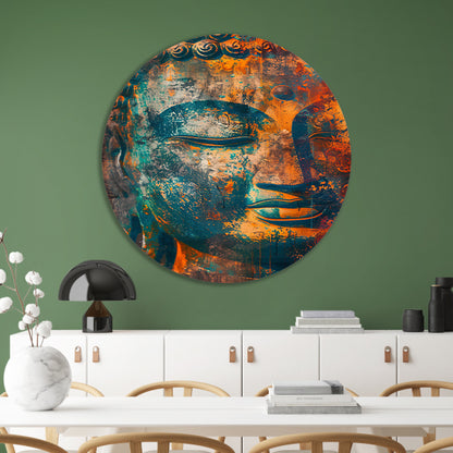 Levendig Boeddha-portret in rustieke stijl aluminium muurcirkel