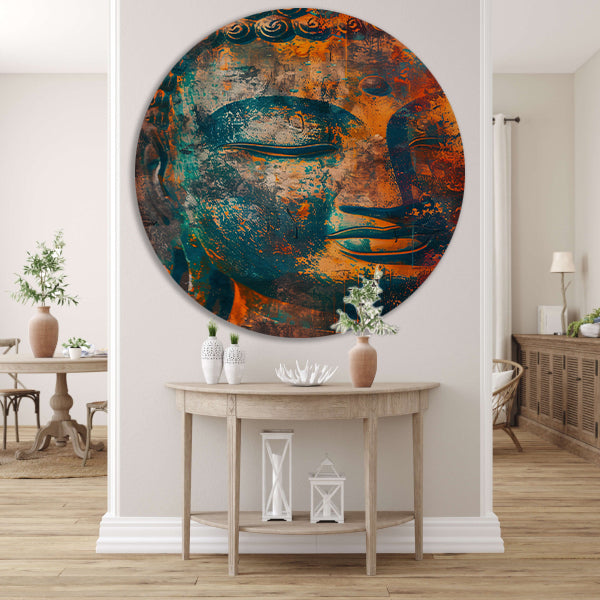 Levendig Boeddha-portret in rustieke stijl aluminium muurcirkel