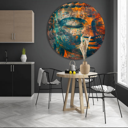 Levendig Boeddha-portret in rustieke stijl aluminium muurcirkel
