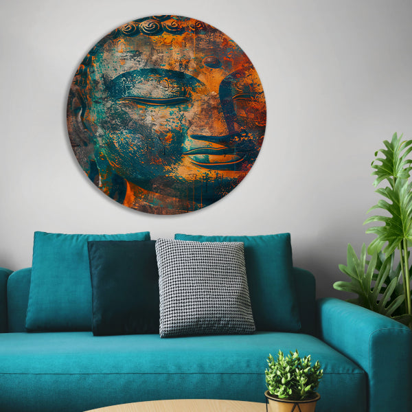 Levendig Boeddha-portret in rustieke stijl aluminium muurcirkel
