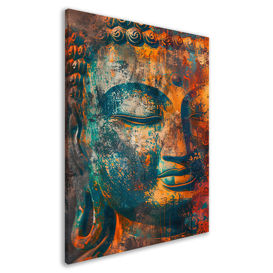 Levendig Boeddha-portret in rustieke stijl canvas