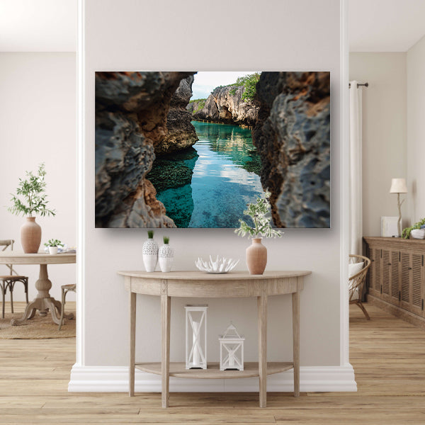 Turquoise Waterweg door Rotskloof poster