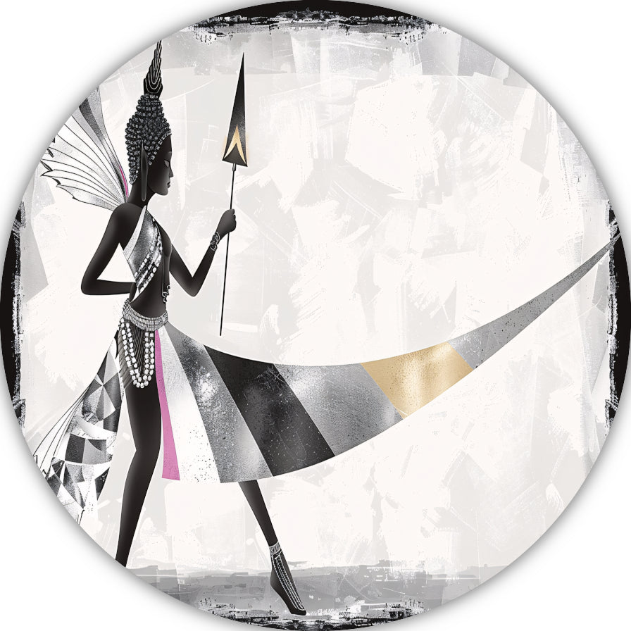Art Deco Vrouw in Monochroom met Goud forex muurcirkel