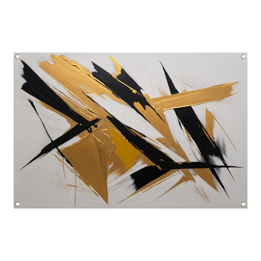 Dynamische Abstractie in Goud en Zwart tuinposter