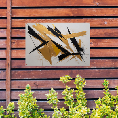 Dynamische Abstractie in Goud en Zwart tuinposter