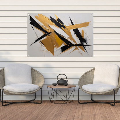 Dynamische Abstractie in Goud en Zwart tuinposter