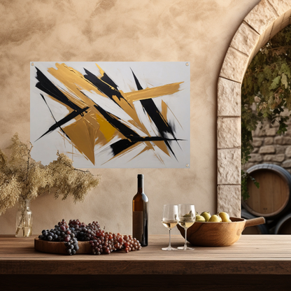Dynamische Abstractie in Goud en Zwart tuinposter