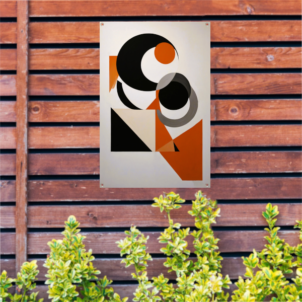Contrastrijke Abstractie in Oranje, Zwart en Grijs tuinposter