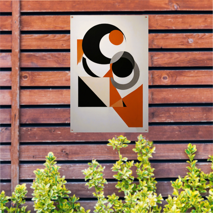 Contrastrijke Abstractie in Oranje, Zwart en Grijs tuinposter
