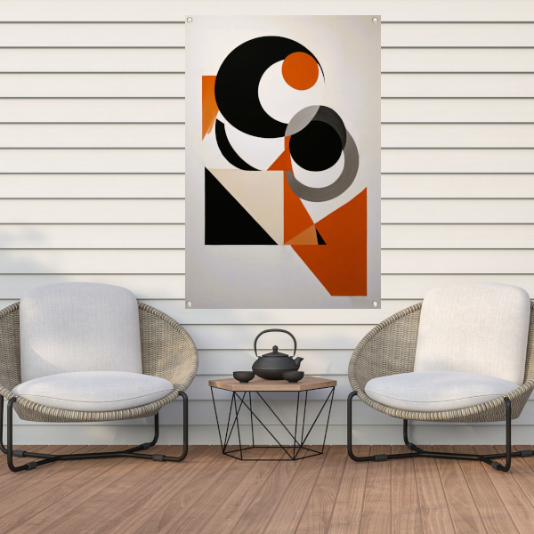 Contrastrijke Abstractie in Oranje, Zwart en Grijs tuinposter