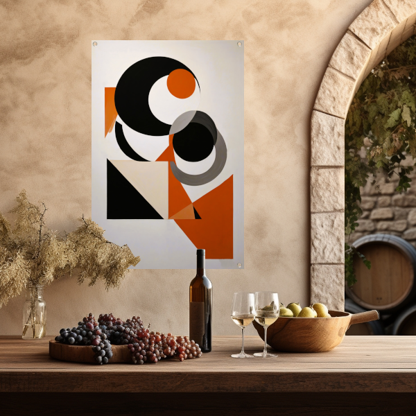 Contrastrijke Abstractie in Oranje, Zwart en Grijs tuinposter