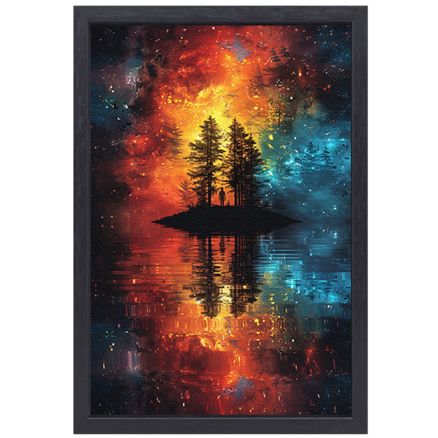 Eenzame figuur op kosmisch eiland canvas met baklijst