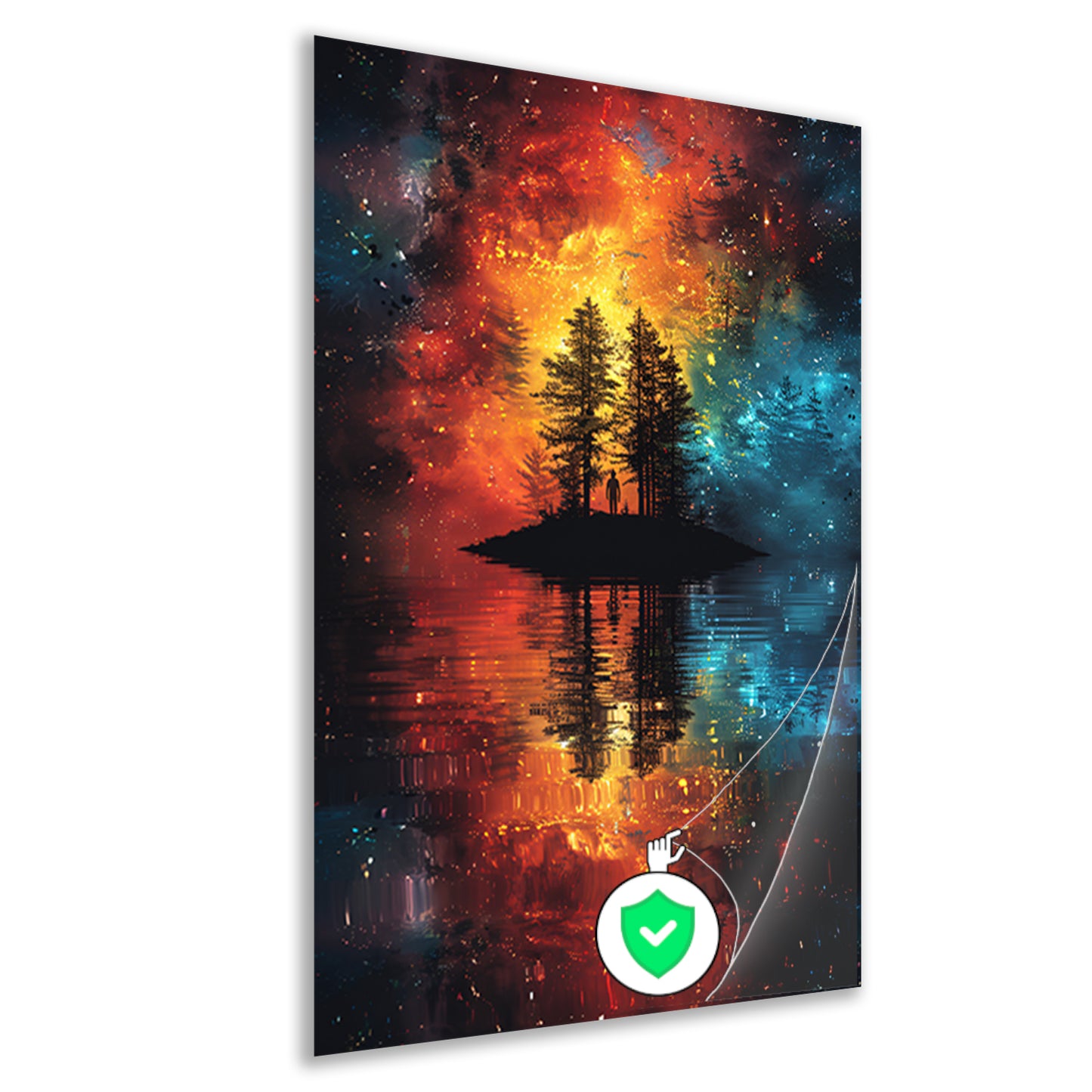 Eenzame figuur op kosmisch eiland poster