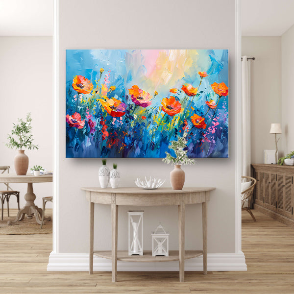 Abstract kleurrijk bloemenveld schilderij op canvas canvas