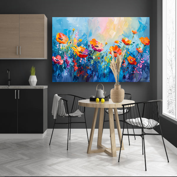 Abstract kleurrijk bloemenveld schilderij op canvas canvas