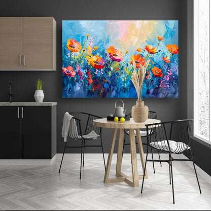 Abstract kleurrijk bloemenveld schilderij op canvas acrylglas