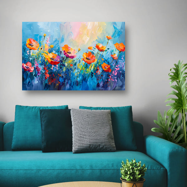 Abstract kleurrijk bloemenveld schilderij op canvas canvas