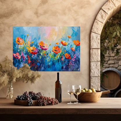Abstract kleurrijk bloemenveld schilderij tuinposter