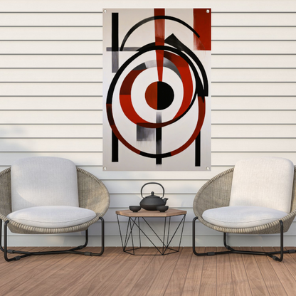 Abstracte Symmetrie in Rood, Zwart en Wit tuinposter