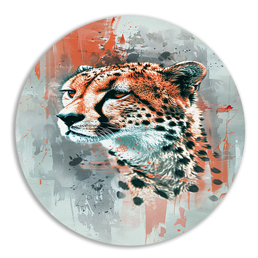 Digitale kunst van cheeta op abstracte achtergrond aluminium muurcirkel