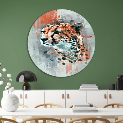 Digitale kunst van cheeta op abstracte achtergrond aluminium muurcirkel