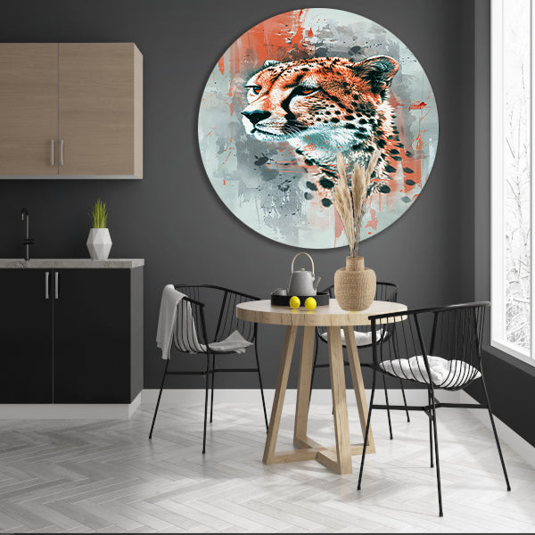 Digitale kunst van cheeta op abstracte achtergrond aluminium muurcirkel