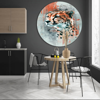 Digitale kunst van cheeta op abstracte achtergrond aluminium muurcirkel