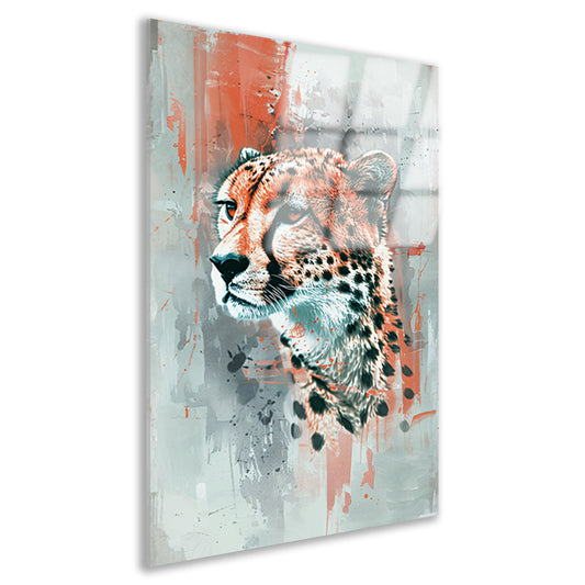 Digitale kunst van cheeta op abstracte achtergrond acrylglas