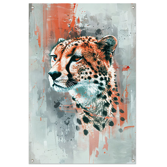 Digitale kunst van cheeta op abstracte achtergrond tuinposter